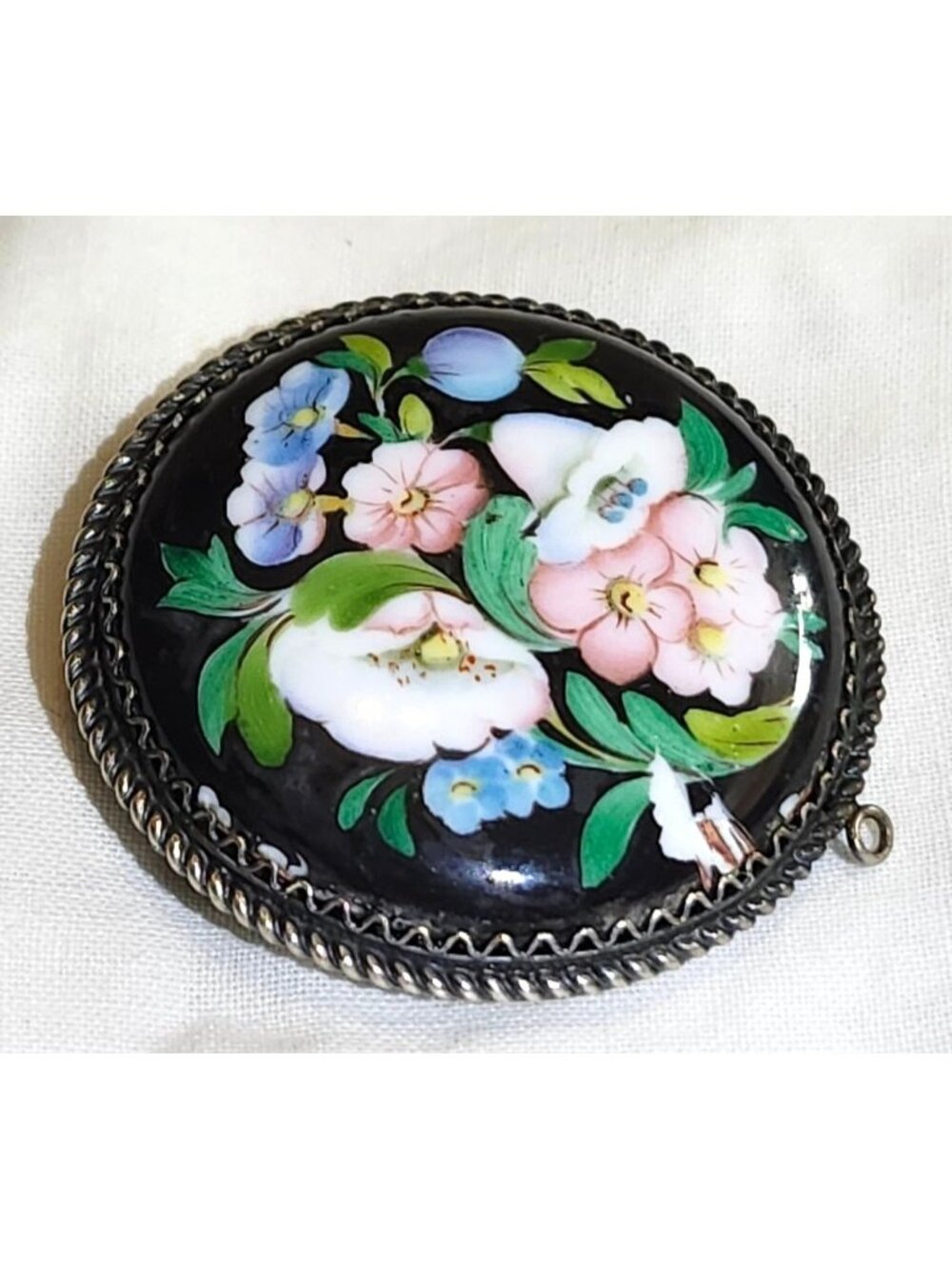 Antique Victorian/Edwardian Hand Painted Floral Pin Pendant READ
